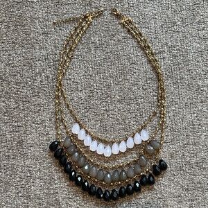 Elegant Multi-Layered Gold Beaded Stone Necklace